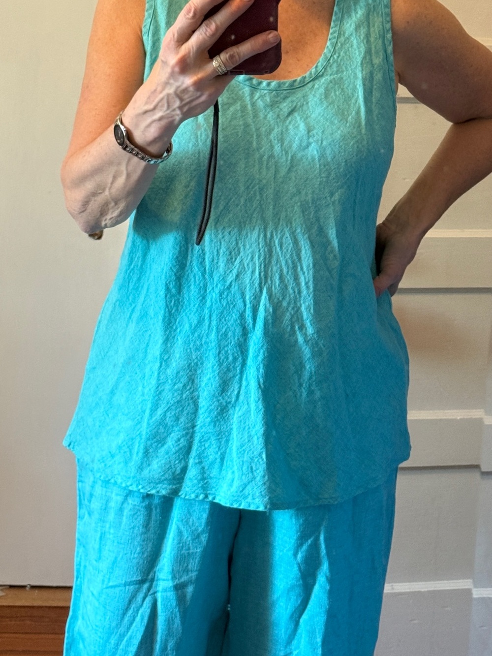 Flax Turquoise Linen Tank Top